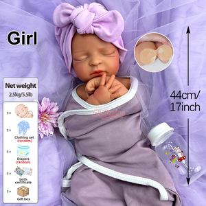 Muñeca Bebé <span class=keywords><strong>Reborn</strong></span> de Silicona de 17 Pulgadas, con Expresión de Enojada, <span class=keywords><strong>Ojos</strong></span> <span class=keywords><strong>Cerrados</strong></span>, Muñeca Bebé Niña Dormida, Muñeca con Expresión de Enojada - Product Image 4