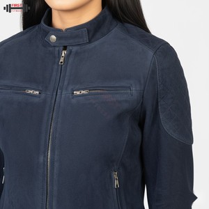 Chaqueta de Cuero para Mujer 2025, Chaqueta Bomber a Rayas de Pana de Talla Grande, Servicio OEM con Logotipo Personalizado - Product Image 6