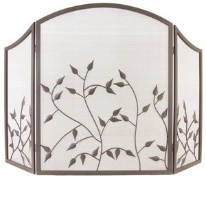 Écran de cheminée en fer forgé, design feuilles, plat, autoportant, écran de cheminée en fer forgé - Product Image 1