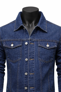 Classic Dark Blue Denim Jacket Vintage Casual Cotton Jeans <b>Coat</b> Wholesale Custom <b>Long</b> Sleeve Fall Winter Workwear Denim Jacket - Product Image 4
