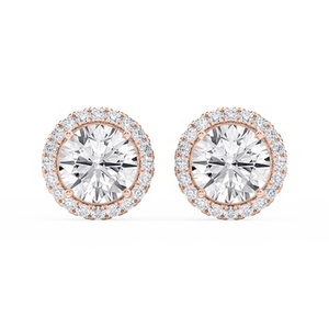 Boucles d'oreilles élégantes en or blanc pur 14 carats avec diamant rond de laboratoire de couleur E-f et clarté VS, 0,65 carats, sertissage halo classique - Product Image 3