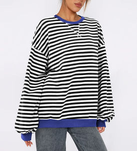 <b>Women's</b> Streetwear Trend Pullover Fashion Round Neck T Shirt Striped Sweatshirt Loose Lantern Sleeve <b>Top</b> high quality - Product Image 1
