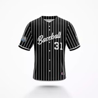 Jersey Baseball Custom Pria Hitam Putih Bergaris Lengan Pendek Menyerap Keringat Bernapas Cepat Kering 100% Poliester V-neck