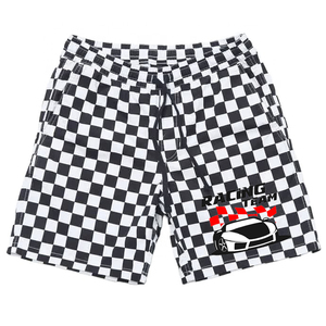 Shorts de course à carreaux pour hommes, imprimé damier noir et blanc, shorts en molleton, streetwear Y2K, logo personnalisé, graphique - Product Image 1