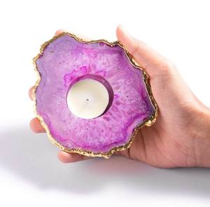 Wholesale Agate Slab <b>Candle</b> Holder Multi Color Dyed Gold Plated Agate Coasters Crystal <b>Candle</b> Holder for Home Decoration - Product Image 5