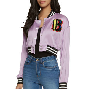 Chaqueta Corta de Béisbol con Parche Bordado Personalizado 2026, Chaqueta de Invierno Cálida y Transpirable para Mujer - Product Image 1