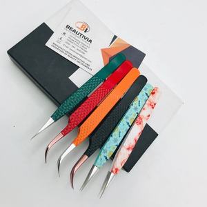 Pinzas de pestañas de acero inoxidable de alta calidad al por mayor OEM superventas extensión de pestañas sostenible personalizable profesional - Product Image 6