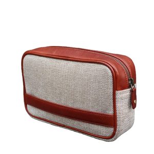 Canvas & Leather Toiletry Bag with Zipper Closure Classic Houndstooth Pattern <b>Medium</b> Size Durable Travel <b>Case</b> - Product Image 4
