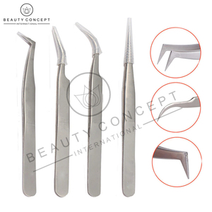 4 Pcs Set Stainless Steel Hand Made Customized Logo Print Newest Eyelash Extension Tweezers by Beauty Concept International - Product Image 2