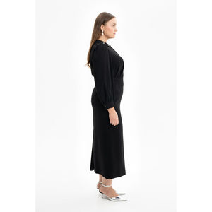 Black Woven <b>Wrap</b> Skirt with Ruffles and Floral Embroidery for Work - Product Image 2