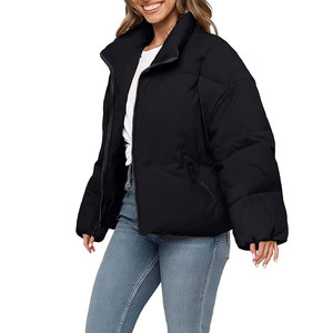 Women's Black Quilted Hooded Puffer <b>Jacket</b> Full Sleeve Zipper Closure Winter Thick Warm Coat Solid Color Casual Style - Product Image 6