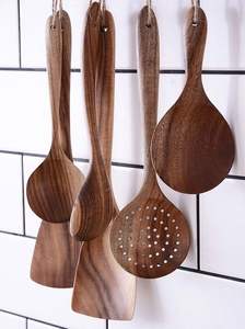 Juego de espátula y cuchara antiadherente natural de madera pulida hecha a mano decorativa-Utensilios de cocina saludables y duraderos - Product Image 3