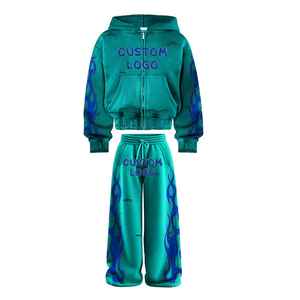 2026 Winter Casual Training Set Acid Wash for Distressed Tracksuit <b>Flared</b> <b>Sweatpants</b> Hoodie Polyester/Cotton Breathable - Product Image 2