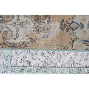 Tapis vintage 2,6x2,6 pieds, bleu brun camouflage, tapis turc en laine - Product Image 5