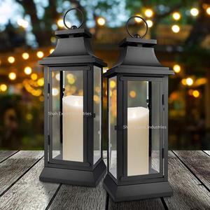 Black Coated Metal and Glass Candle Lantern for <b>Home</b> and <b>Garden</b> Christmas Decorative Floor and Hanging Lanterns - Product Image 4