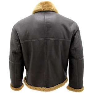 Wholesale Customizable <b>Aviator</b> Vintage <b>Shearling</b> Winter Leather <b>Jacket</b> Warm Faux Fur Zipper Cowhide Plain Dyed Leather <b>Jacket</b> - Product Image 6
