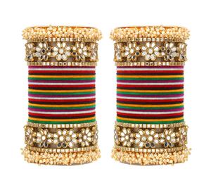 Bridal Velvet Bangles with Golden Work Bangle for Women Delicate Cuff Bangle Bracelet <b>Jewelry</b> at Wholesale Rate - Product Image 6