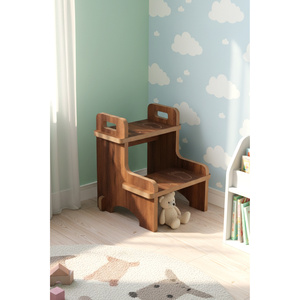 Tabouret d'escalier Montessori en bois brun pour enfants, antidérapant, pour lavabo de salle de bain, éducatif et durable - Product Image 1