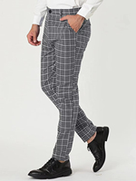Pantalon d'affaire pour homme, pantalon slim imprimé à carreaux, pantalon habillé à carreaux sur le devant