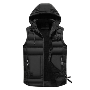 Poche en cuir sans manches personnalisée col en V fermeture éclair en nylon gilet en duvet couleur bloc coupe-vent imperméable décontracté gilet bouffant - Product Image 1