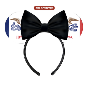 Custom Factory Order Headband-Made-to-Order Concept <b>Mouse</b> Ears with Pre-Approval Design State Flag of Iowa - Product Image 1