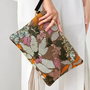Unique Bohemian Style Embroidery Pearl Evening Clutch <b>Bag</b> Fancy Design Lining Wholesale - Product Image 1