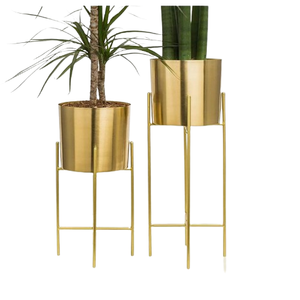 Jardinière de sol en métal plaqué laiton fini or intérieur extérieur taille moyenne maison décorative métal jardin plante fleur planteur - Product Image 1