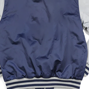 Chaqueta Bomber de Béisbol Clásica Unisex Azul Marino y Gris, Lisa, de Satén, con Cuello en V y Puños, Reversible, Impermeable, para Primavera - Product Image 5
