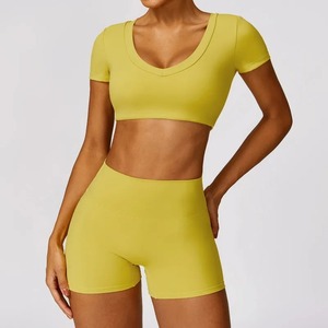 Women's <b>Seamless</b> Sports Suit Short-Sleeved <b>Top</b> <b>and</b> <b>Leggings</b> Yoga <b>and</b> Running Shorts Fitness Tracksuit Clothing - Product Image 3