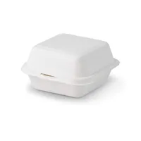 Boîtes d'emballage pour hamburgers en canne à sucre, biodégradables, adaptées aux aliments, carrées, blanches, 14,3x15x8,2 cm, pour usage quotidien - 500 pièces/carton