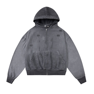 Sweat-shirt à capuche unisexe surdimensionné vintage délavé au soleil avec fermeture éclair, sweat-shirt à capuche personnalisé pour homme, sweat-shirt à capuche délavé à l'acide coupé et zippé - Product Image 3