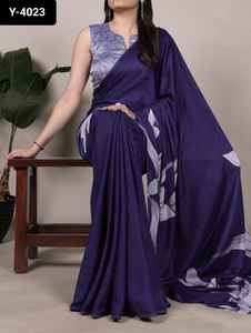 Vêtement Ethnique Indien Fantaisie Satin Soie Saree avec Floral Imprimé et Tache Imprimé Chemisier Pièces pour Festival Fonction Porter Sari - Product Image 2