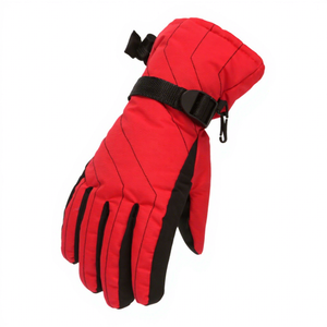 Gants de ski pour femmes, doublés de polaire, épais, chauds pour l'hiver, pour le ski en plein air, le cyclisme, taille unique, rouge, fermeture à boucle et crochet imperméable - Product Image 1