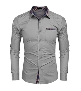 Nueva camisa informal Formal de manga larga con diseño delgado y elegante para hombre, camisa de fibra de algodón teñida Lisa transpirable antiarrugas - Product Image 3
