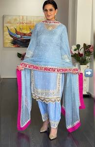 Conjunto de Salwar Kameez de Fiesta Moderno y Elegante con Top de Diseño de Georgette Pesado Bordado con Lentejuelas y Diamantes, Estilo Plazzo, de Secado Rápido - Product Image 2