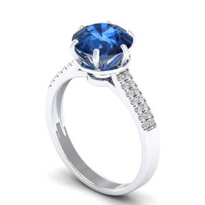 REYES Fine Jewelry Classic Design 925 Sterling Silver Moissanite with Round Cut 2.75Ct Blue <b>Sapphire</b> Gemstone Rings For Women - Product Image 2