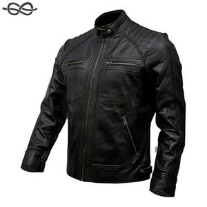 Veste de motard en cuir véritable pour hommes, vestes de moto en cuir d'agneau vieilli noir et marron vintage, vêtements d'extérieur durables et élégants pour hommes - Product Image 4