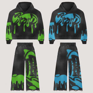 Men's Customized Acid Wash <b>Hoodie</b> Rhinestone Sweatpants Set Solid Winter Hooded Online Wholesale Top Selling Printed <b>Hoodie</b> - Product Image 3