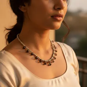 Women's Smoky Quartz Bead Necklace Elegant <b>Crystal</b> Gemstone Necklace - Product Image 1