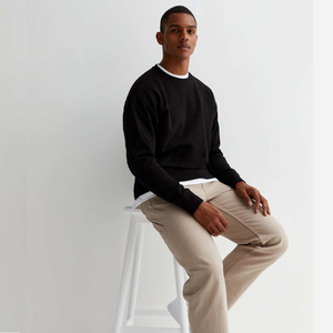 Unisex 100% Cotton Cropped Sweatshirt Custom Logo Embroidered Plain Heavyweight Pullover Collar <b>Raw</b> Men's Hoodies Sweatshirts - Product Image 4
