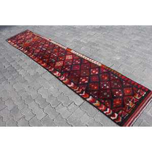 2.1x11.3 ft Vintage Turkish Rug, <b>Runner</b> Rug, <b>Red</b> Herki Patchwork Rug - Product Image 2
