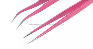 Pinces à épiler professionnelles pour extensions de cils en acier inoxydable rose de qualité supérieure avec pointe fine et embouts en fibre, ne glissent jamais - Product Image 4