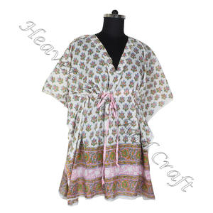 2025 Summer Casual Printed Batwing Short Sleeveless <b>Beach</b> <b>Dress</b> and <b>Kaftans</b> Wholesale Hand Block Print From India Anokhi Caftan - Product Image 6