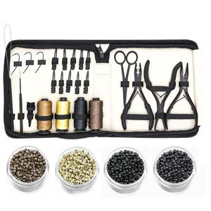 Professional Grade Micro Rings/<b>Beads</b> <b>Thread</b> Pliers Hook Loop Set Matt Black Reusable Hair Extension Tool Kit Professional Grade - Product Image 1