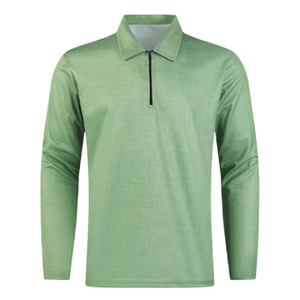 Vente en gros, fermeture éclair personnalisée, manches longues, Polo, tricoté à la main, belle couleur unie, 180-200 GSM, Streetwear tricoté à la main pour hommes - Product Image 6