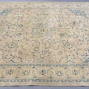 พรมวินเทจขนาดใหญ่พิเศษ 9.6x12.7 ฟุต พรมตุรกี พรมขนสัตว์ลายดอกไม้สีเบจฟ้า - Product Image 3