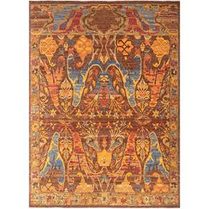 Alfombras de Lana Anudadas a Mano Cyanna en Rojo y Naranja con Motivos Rectangulares y Abstractos para Sala de Estar y Dormitorio - SKWL-497 - Product Image 1