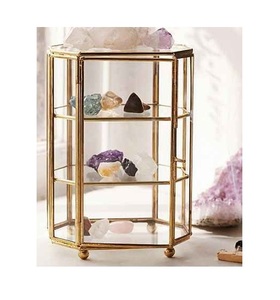 Handmade premium brass and <b>glass</b> <b>jewelry</b> <b>box</b> with antique finished for sophisticated and stylish storage of valuable accessories - Product Image 1