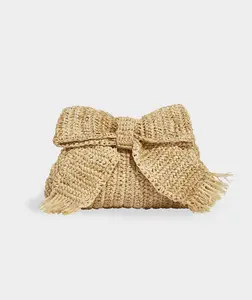 حقائب يدوية رائعة للصيف 2024! حقيبة سفر عصرية للنساء من Straw Boho Raffia مزودة بقوس بمقبض للشاطئ والنزهات