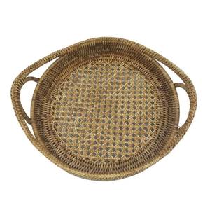 Bandeja Redonda de Ratán Tejida a Mano con Asas, Bandeja Decorativa y para Servir de Mimbre Natural para Vajilla de Cocina, OEM, ODM, Venta al por Mayor - Product Image 1